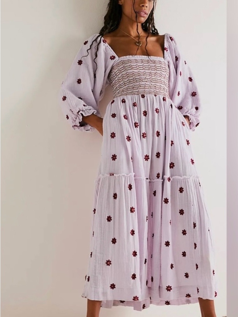 Free People Dahlia Embroidered Dress in Lavender